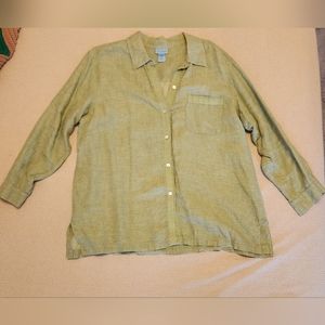 Green Plus Size Linen Button Down